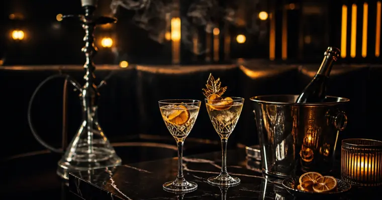 Table VIP dressée avec champagne, cocktails et chicha au club Opium à Marseille La Valentine